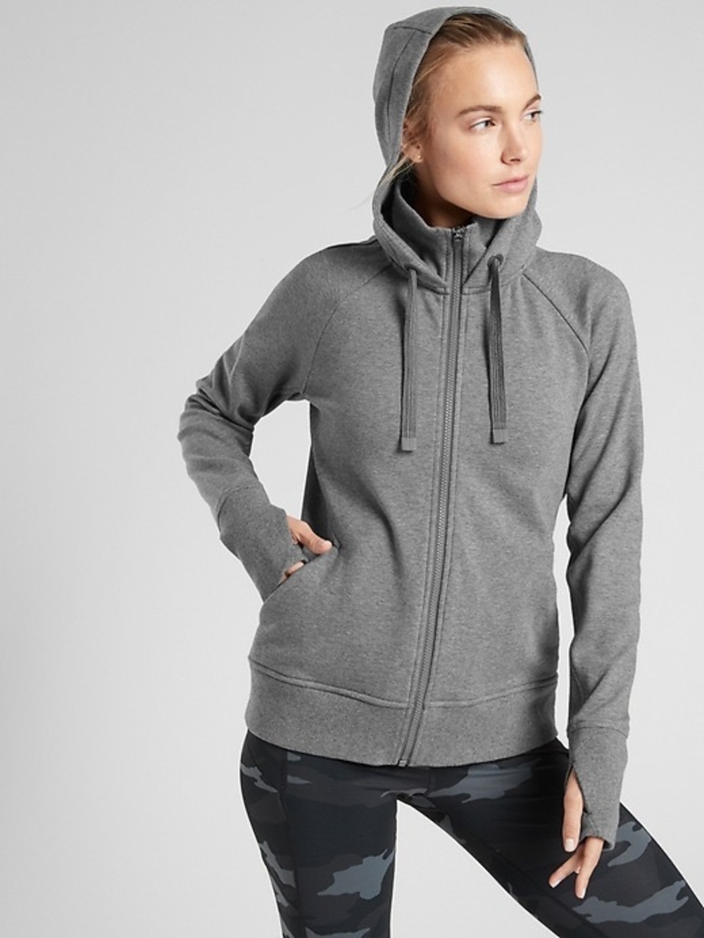 Athleta Gray Full-Zip Hoodie Sweatshirt